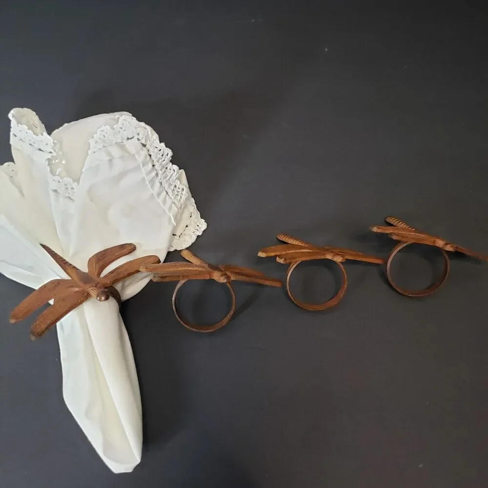 Vintage Pier 1 Cast Iron Dragonfly Napkin Holders Rustic Cottagecore Tablescape